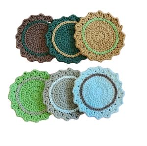 Handmade Crochet Coasters Green Set of 6 (cup NOT included)